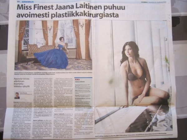 Miss Finest Jaana Laitinen Uusimaa-lehdessä.