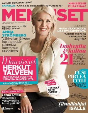 Me Naiset-lehden nro 45 artikkeli Plastiikkakirurgia Finest mainoskasvosta Saron Lanteasta.